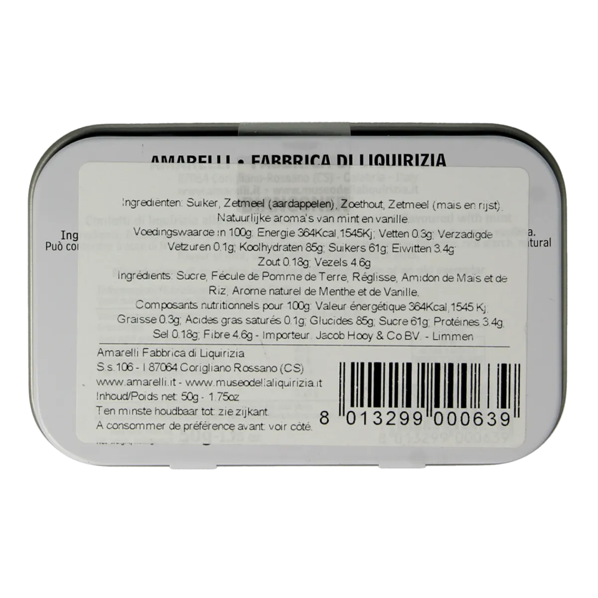 Hot Amarelli Laurierdrop blikje pepermunt wit
