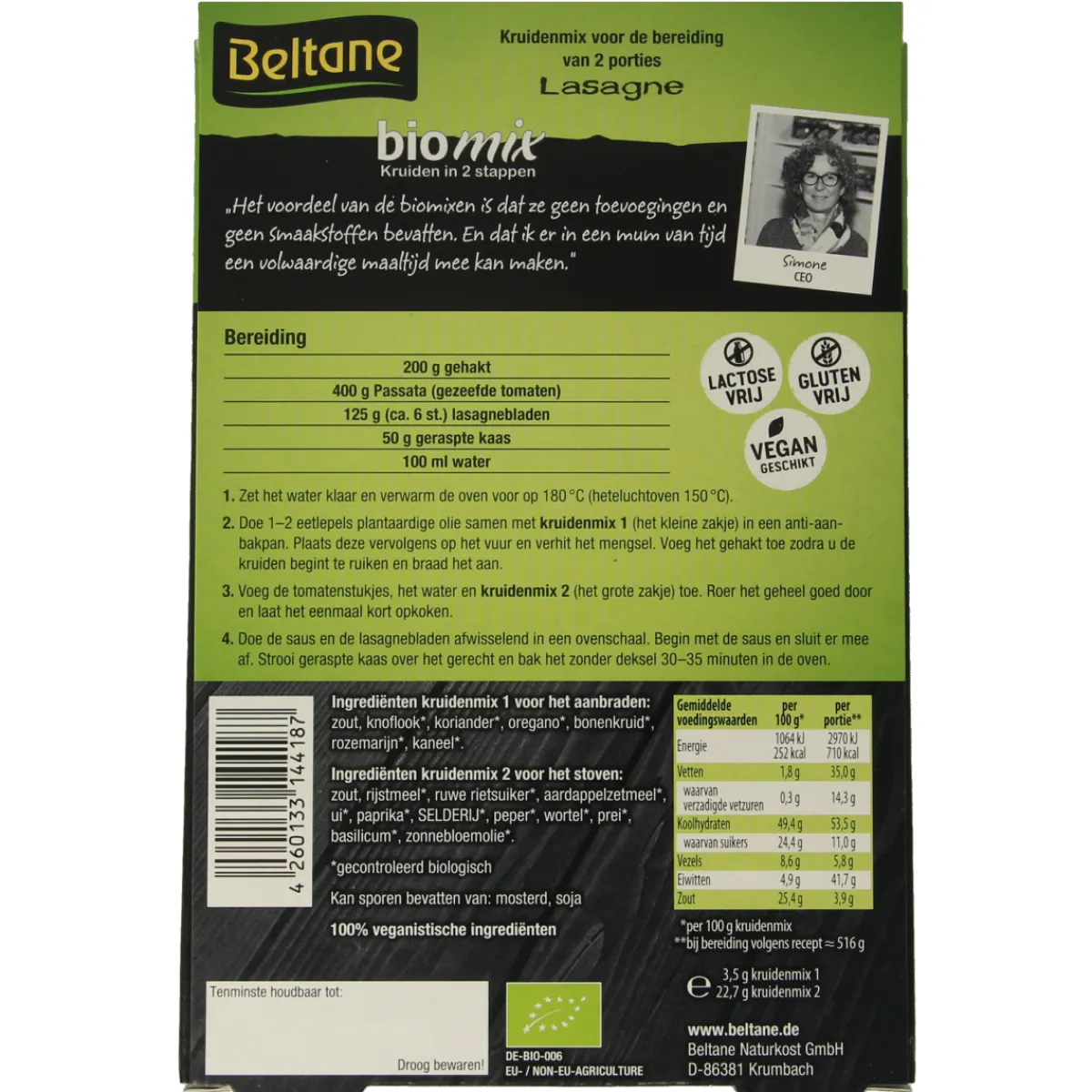 New Beltane Lasagne bio