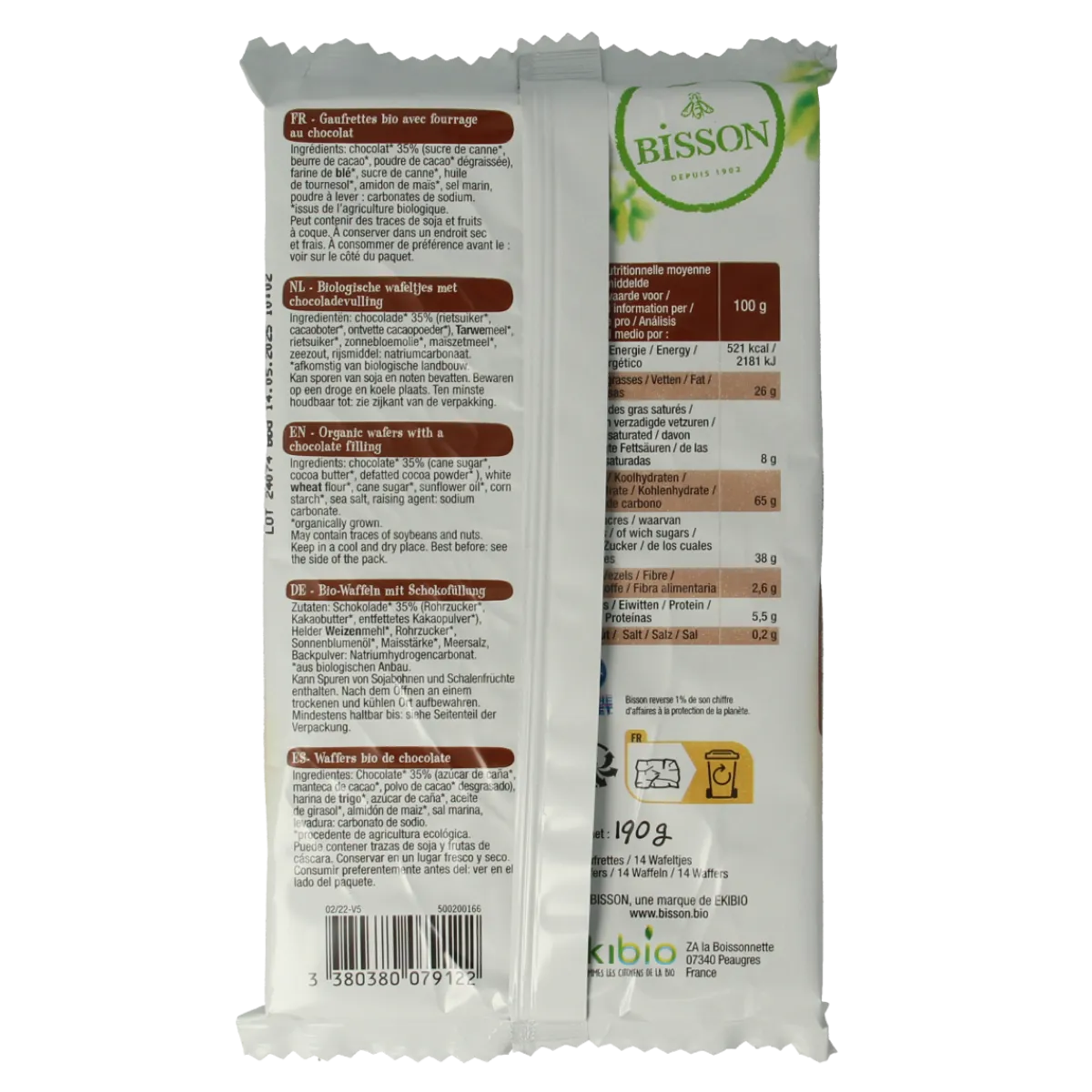 Bisson Chocolade wafels gaufrettes bio