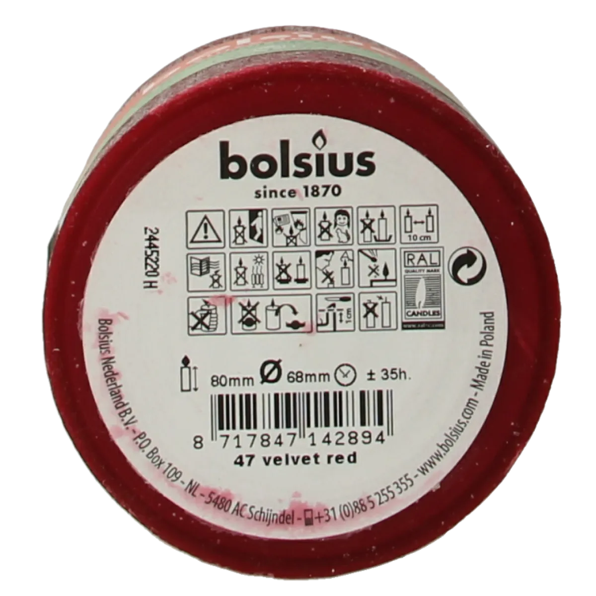 Hot Bolsius Rustiekkaars shine 80/68 velvet red