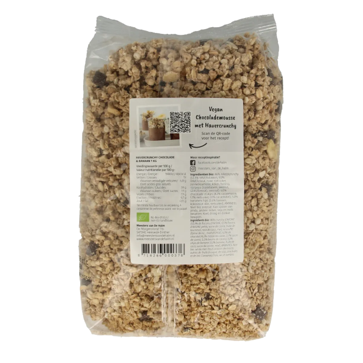 Best De Halm Crunchy havergranola chocolade/banaan bio