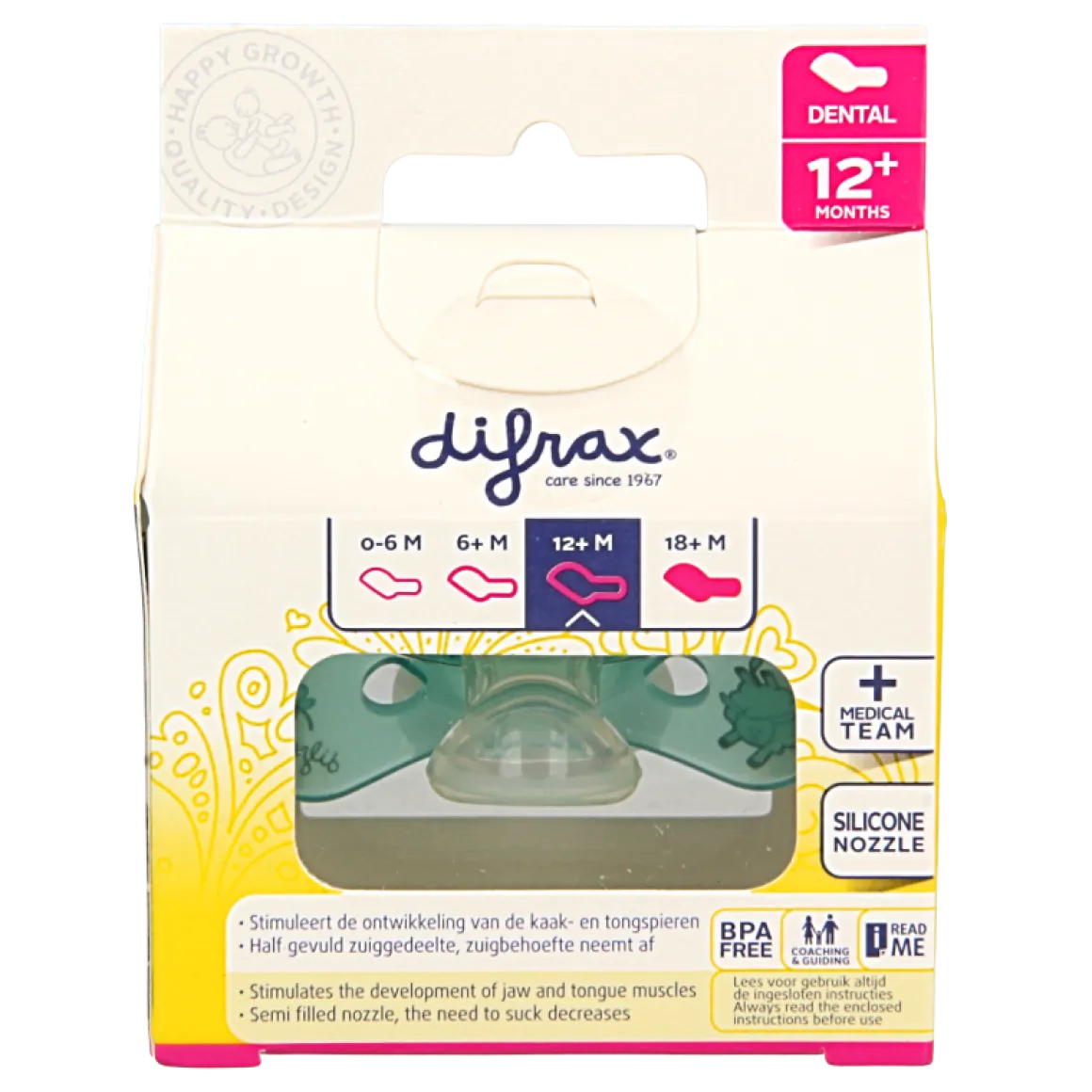 Difrax Fopspeen dental 12+ maanden glow in the dark