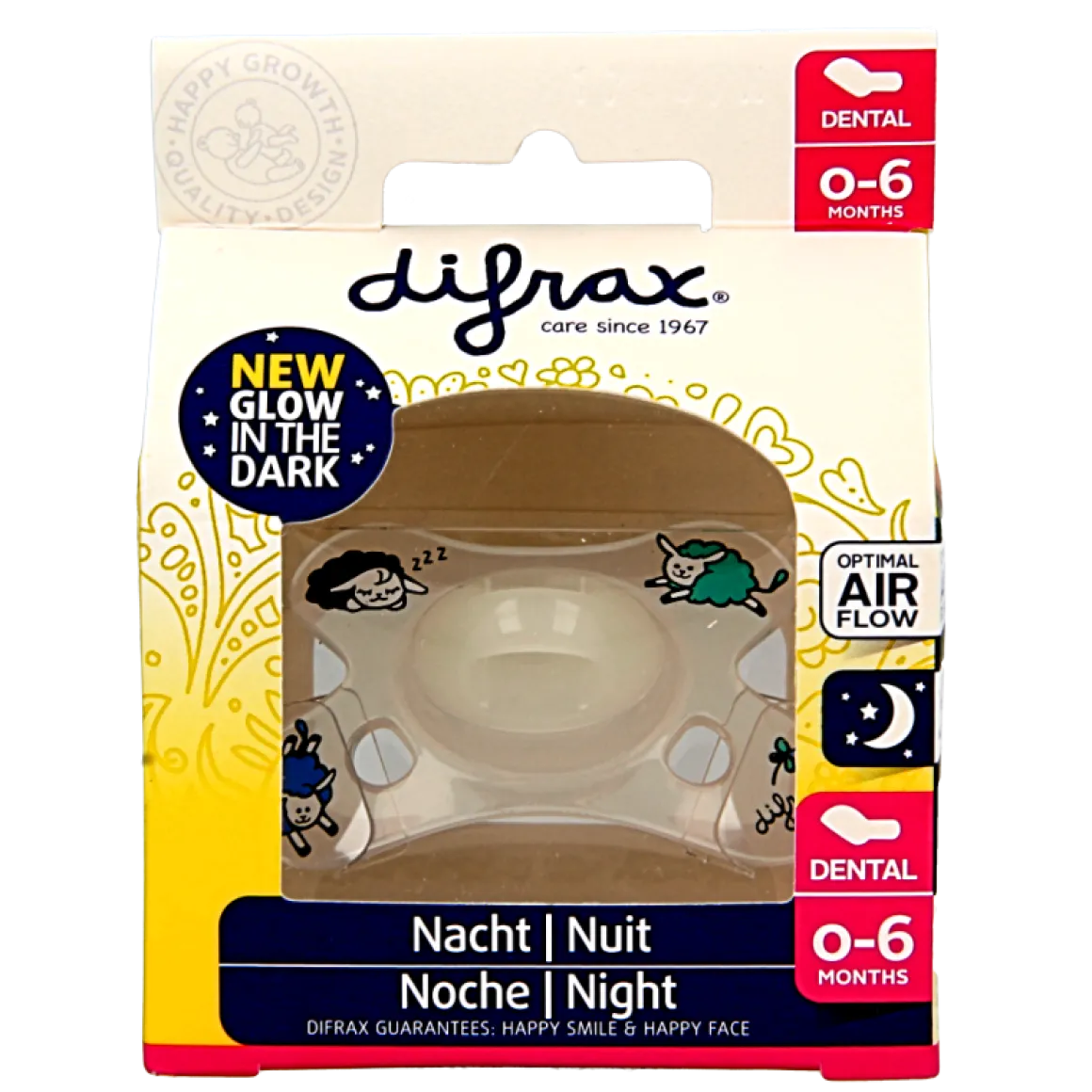 Difrax Fopspeen dental 0-6 maanden glow in the dark
