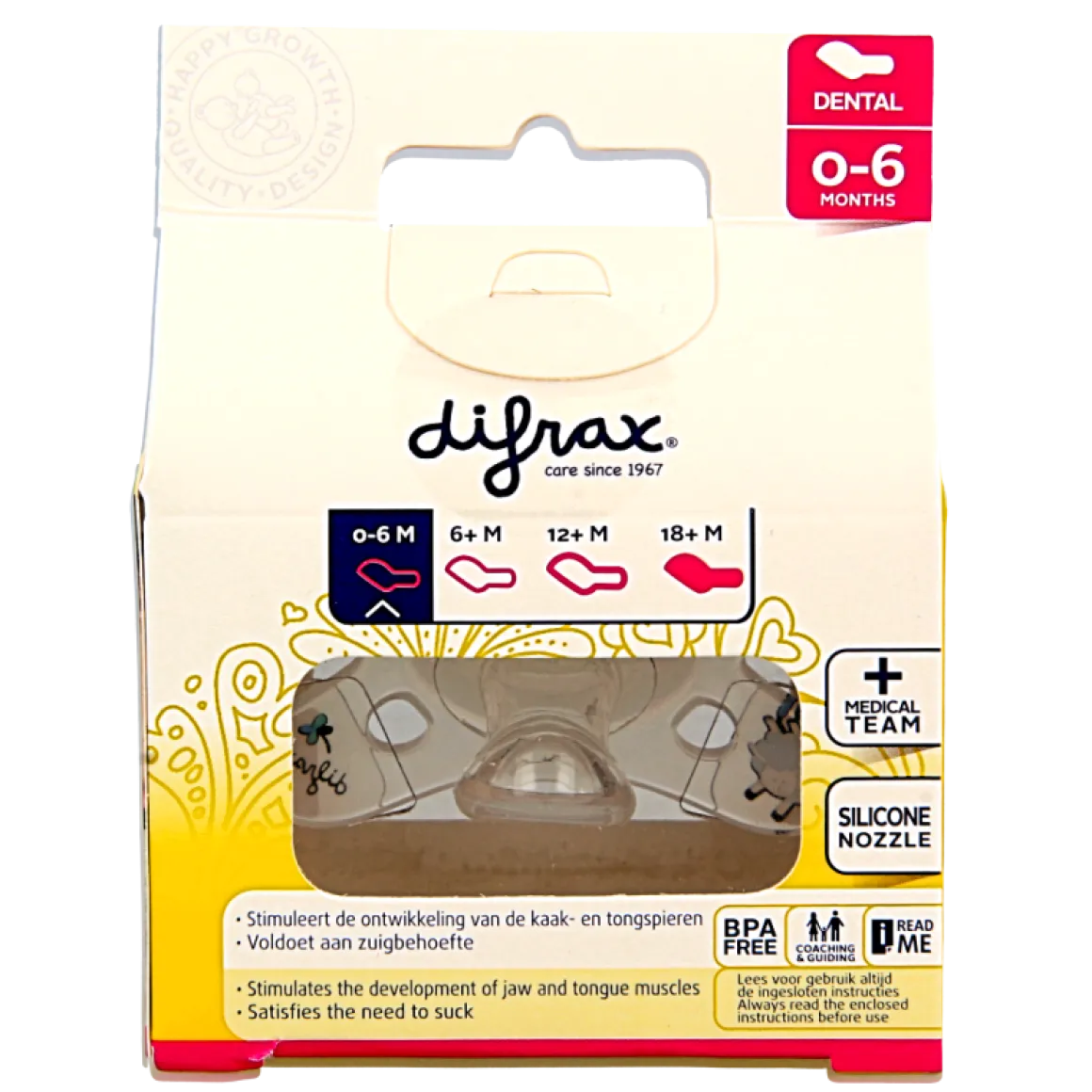 Difrax Fopspeen dental 0-6 maanden glow in the dark
