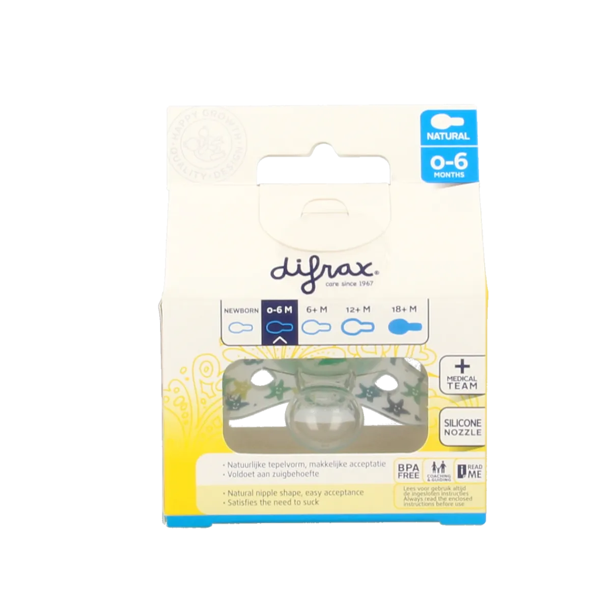 Difrax Fopspeen natural 0-6 maanden assorti