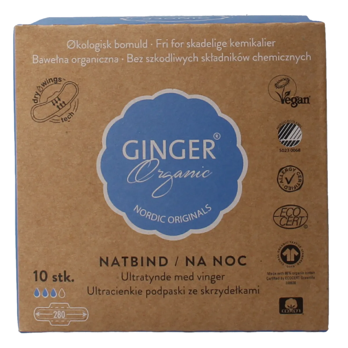 Hot Ginger Organic Maandverband nacht met vleugels