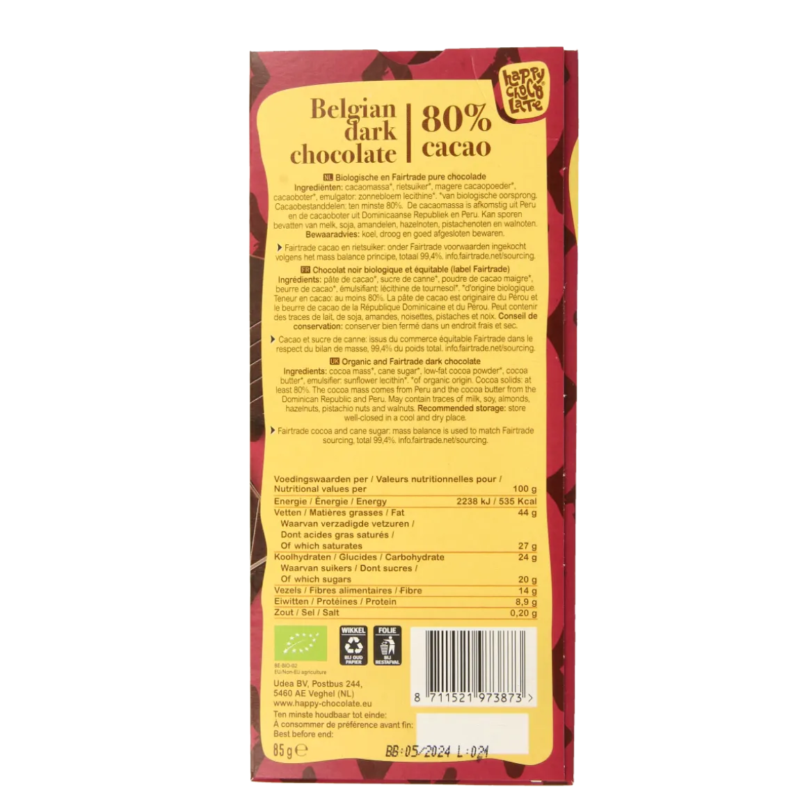 Happy Chocolate Puur 80% bio