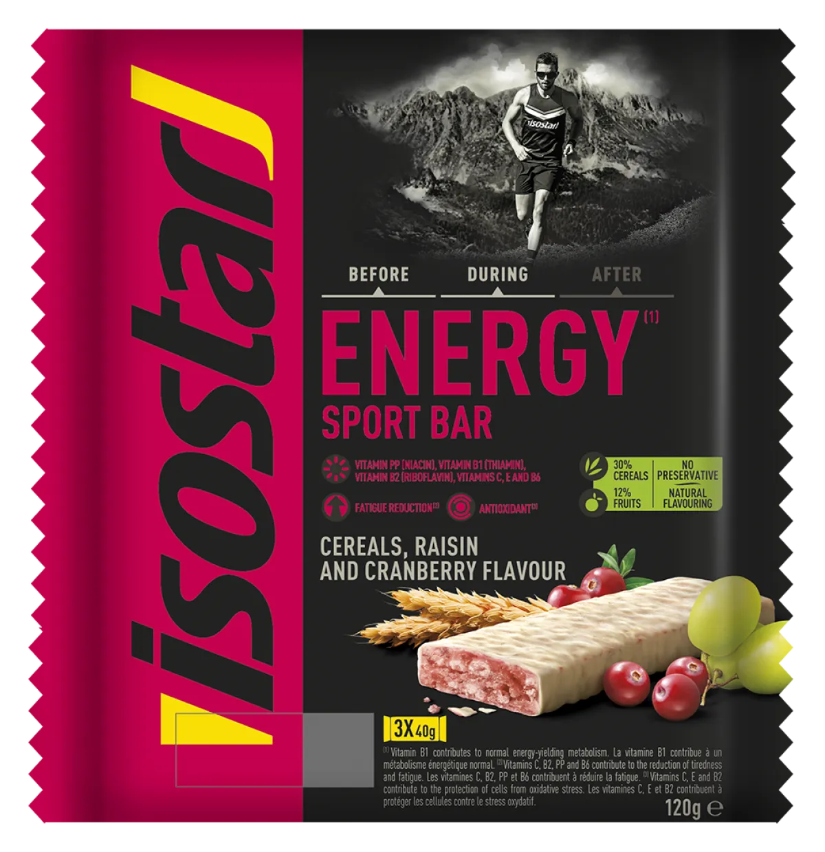 New Isostar Energy sport bar cereals & cranberry 3 pack