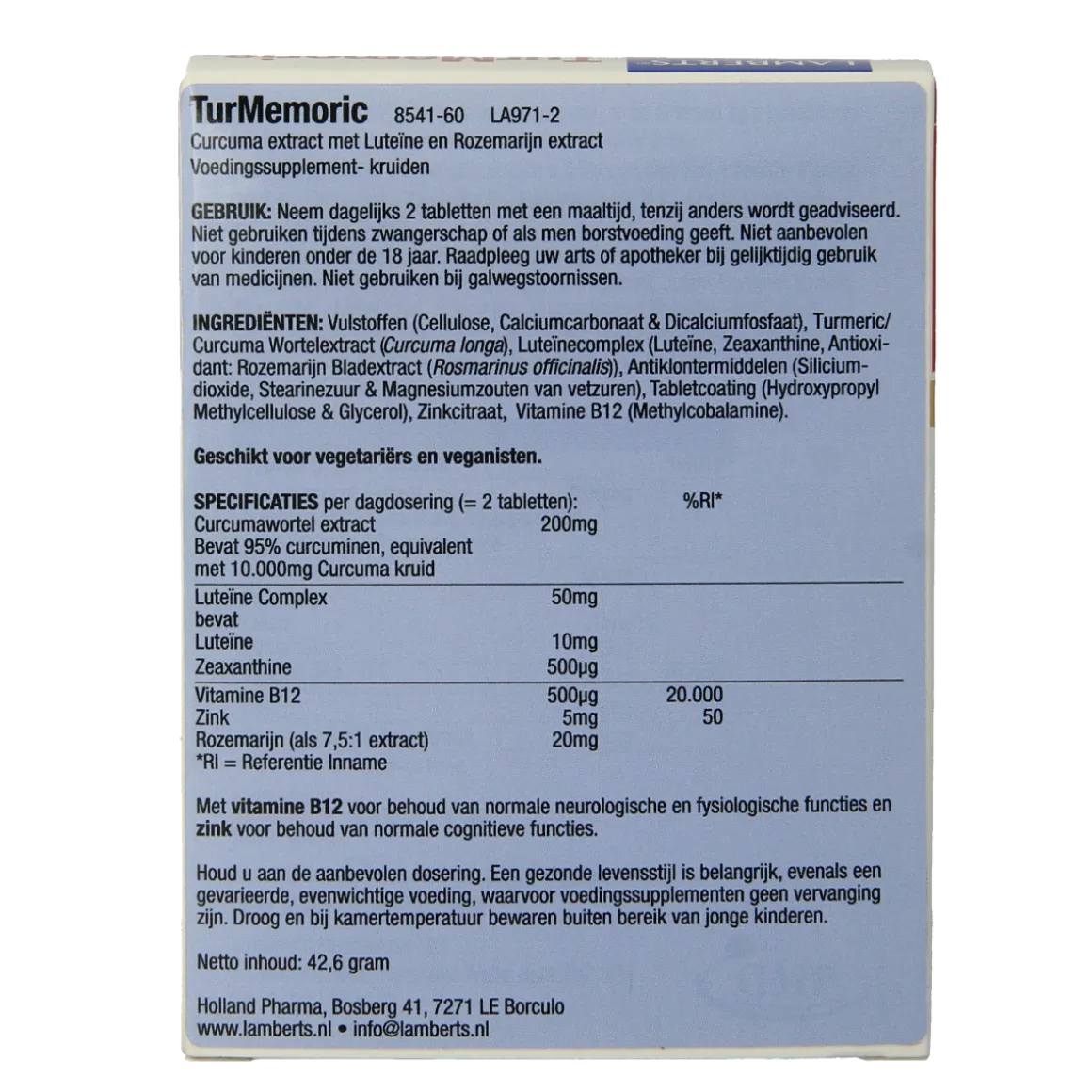 Lamberts Turmemoric met curcuma, luteïne en rozemarijn