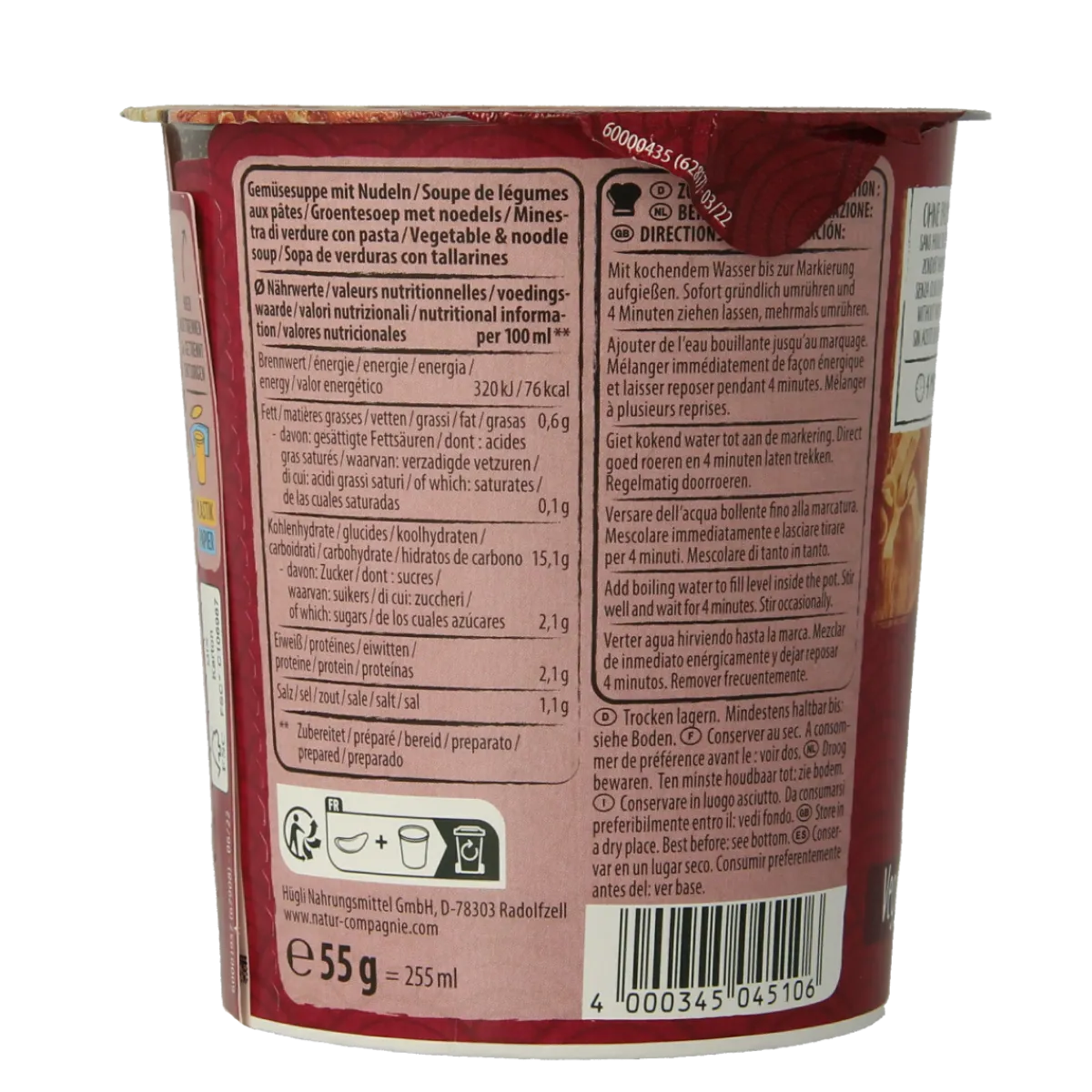 Best Natur Compagnie Cupnoodles Asia vegetable bio