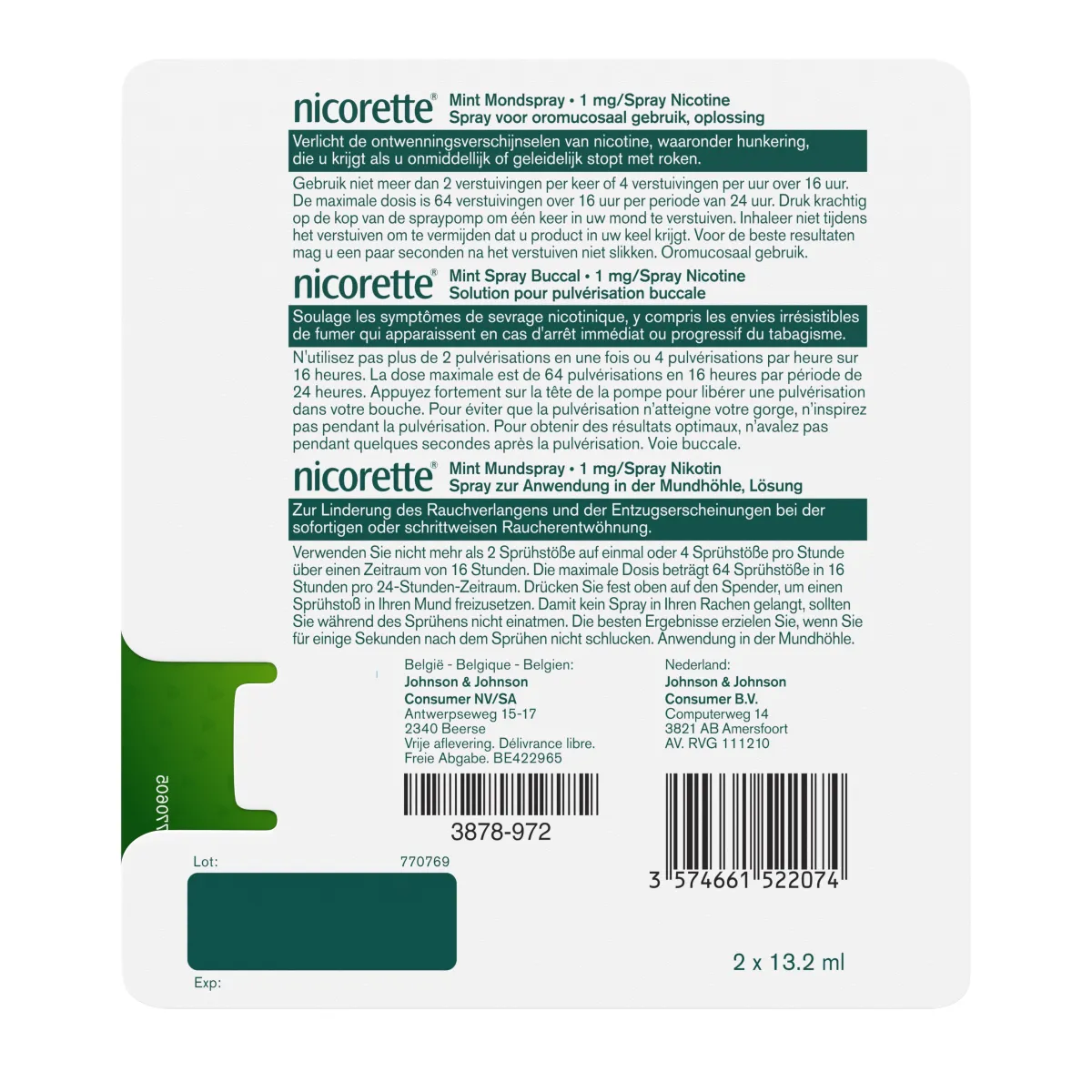 New Nicorette Mondspray mint 1mg duo verpakking