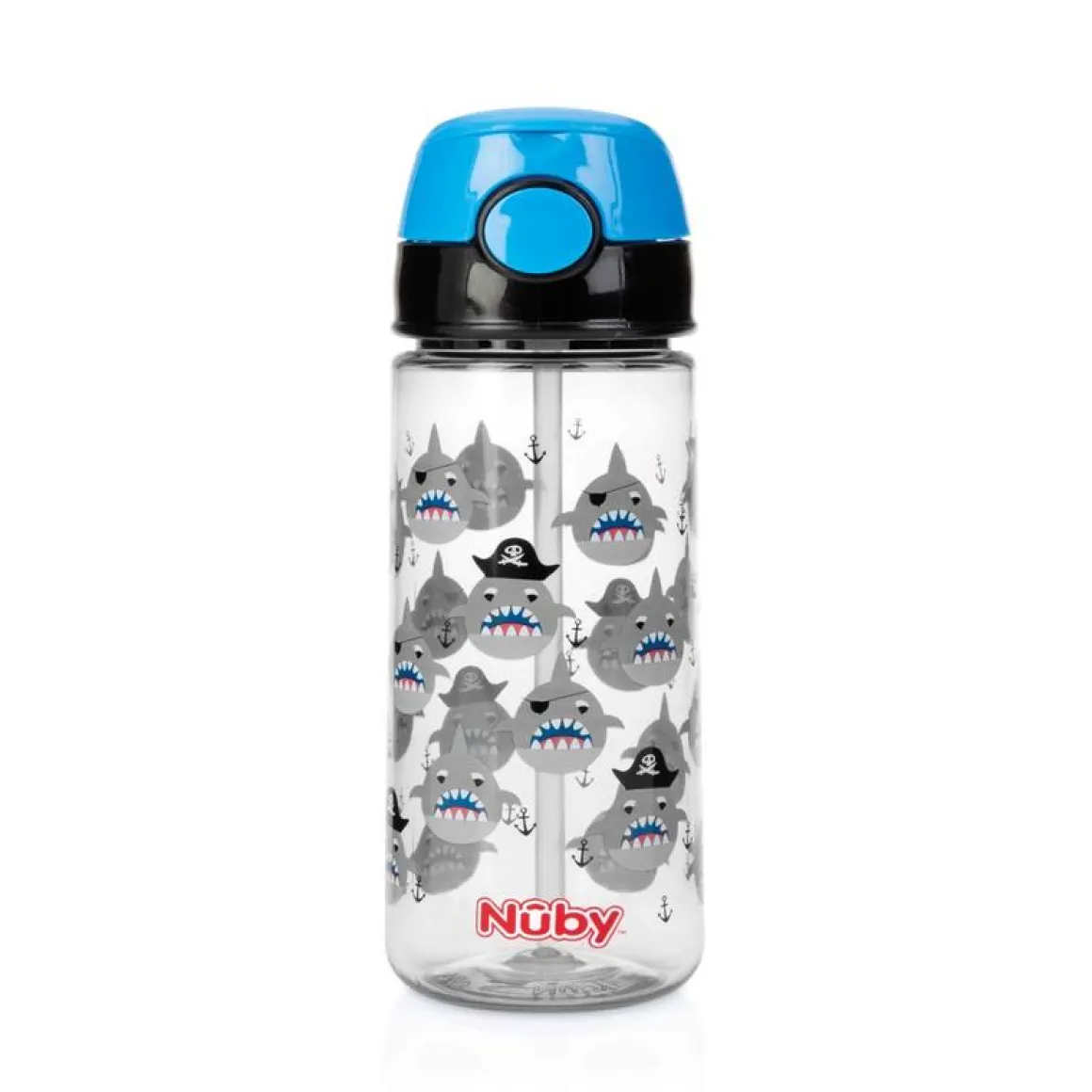 Nuby Beker zacht rietje drukknop blauw 540ml 4+ jaar