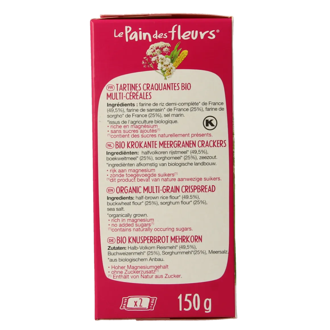 Pain Des Fleurs Krokante crackers meergranen glutenvrij bio