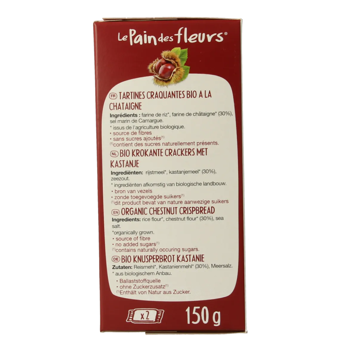 Pain Des Fleurs Krokante crackers kastanje glutenvrij bio