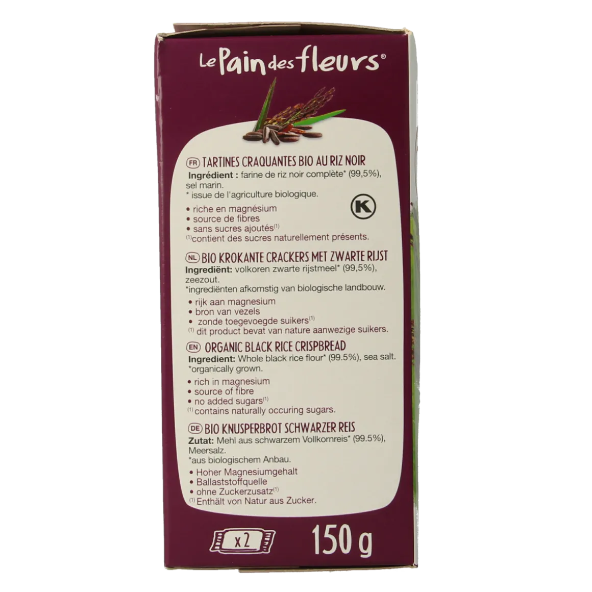 Pain Des Fleurs Krokante crackers zwarte rijst glutenvrij bio