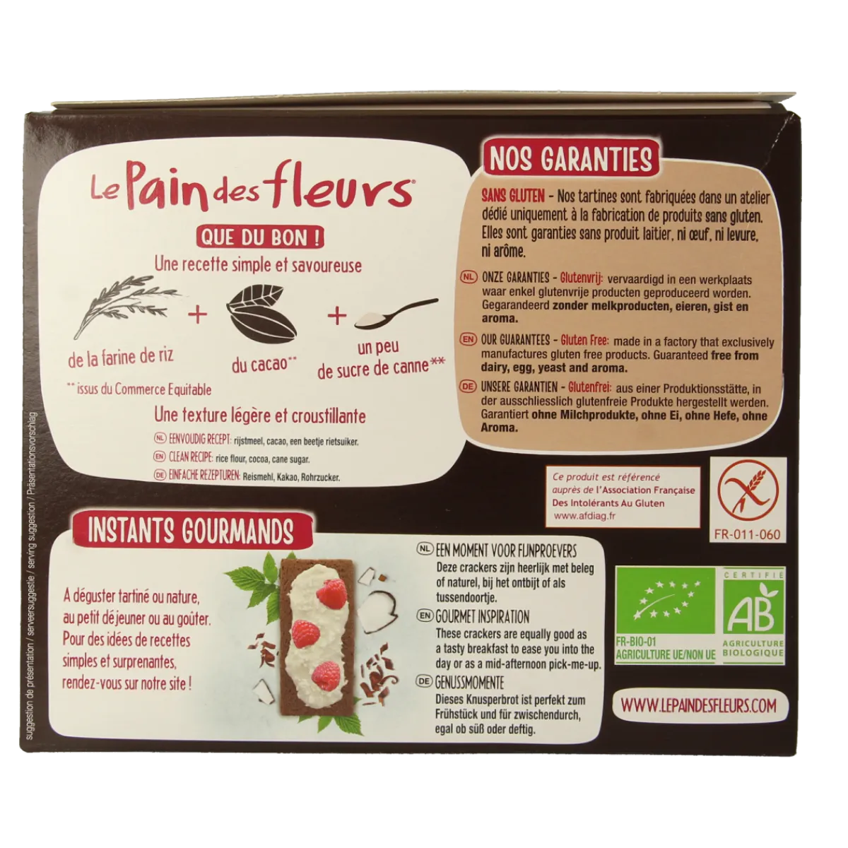 New Pain Des Fleurs Krokante crackers cacao glutenvrij bio