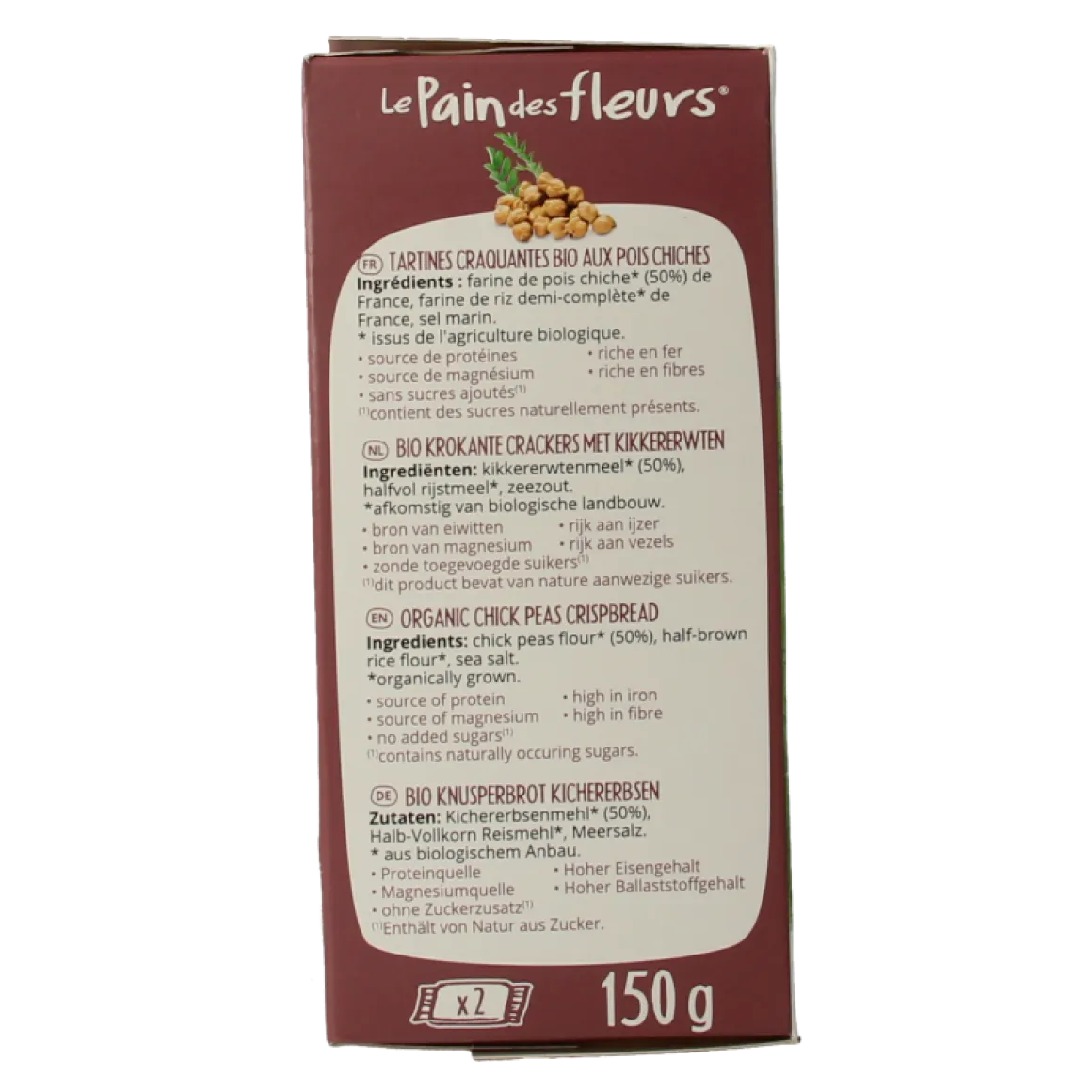 Pain Des Fleurs Krokante crackers kikkererwten glutenvrij bio