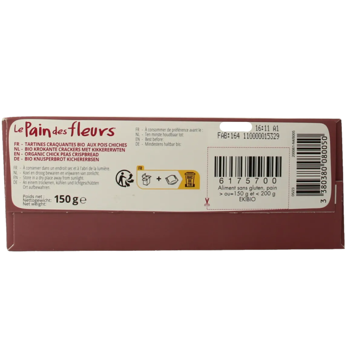 Pain Des Fleurs Krokante crackers kikkererwten glutenvrij bio