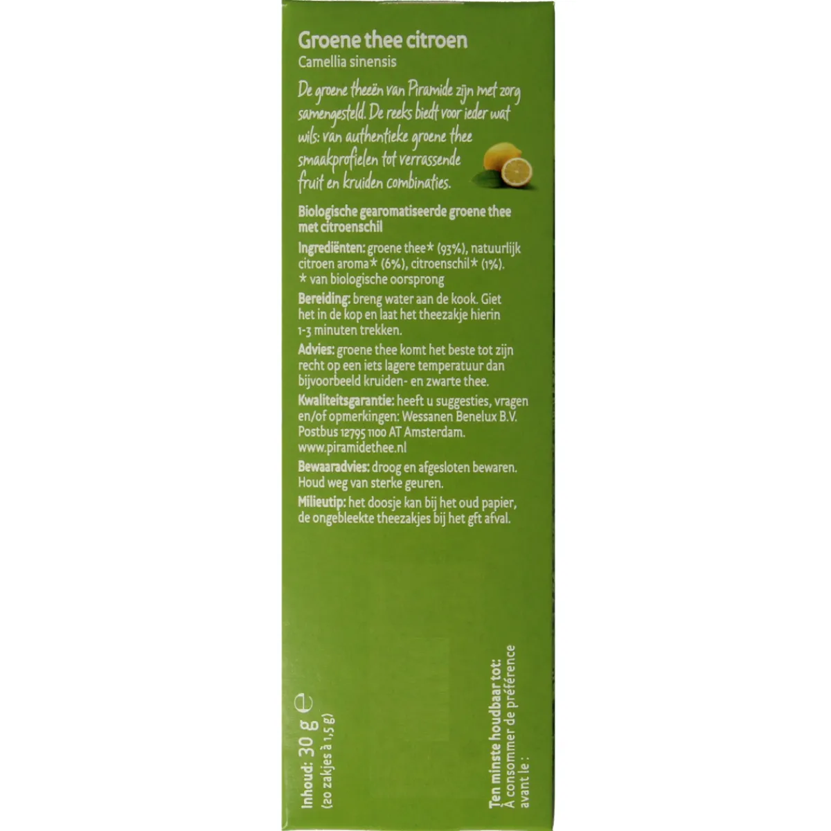 Piramide Groene thee met citroen bio