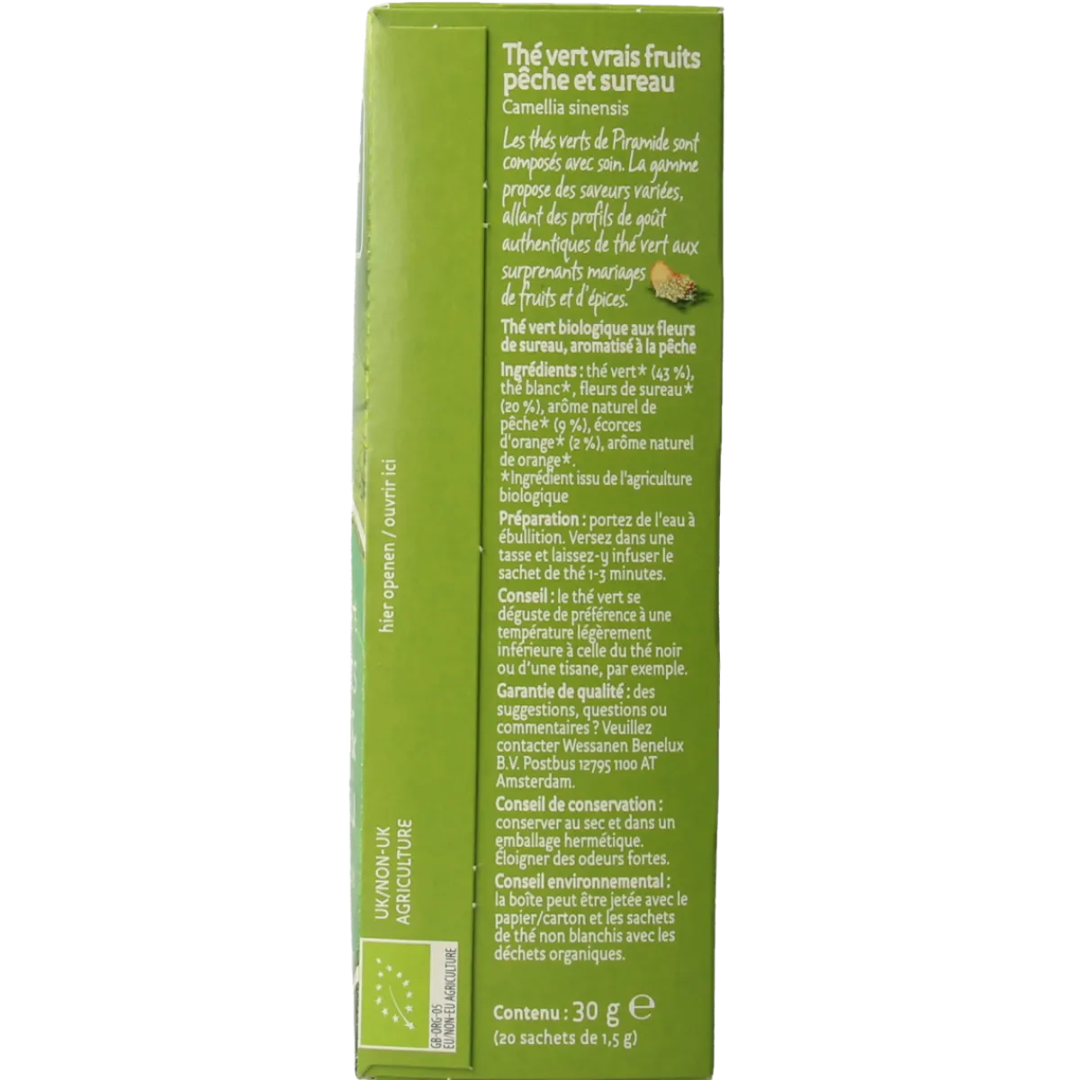Hot Piramide Groene thee perzik vlierbloesem bio