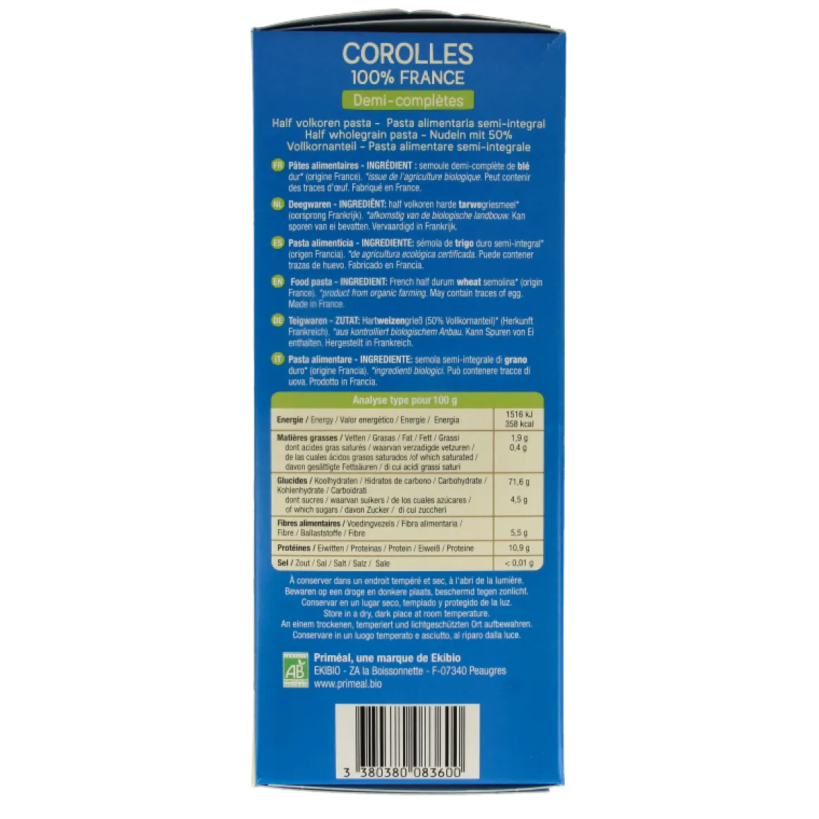 Primeal Corolle halfvolkoren pasta bio