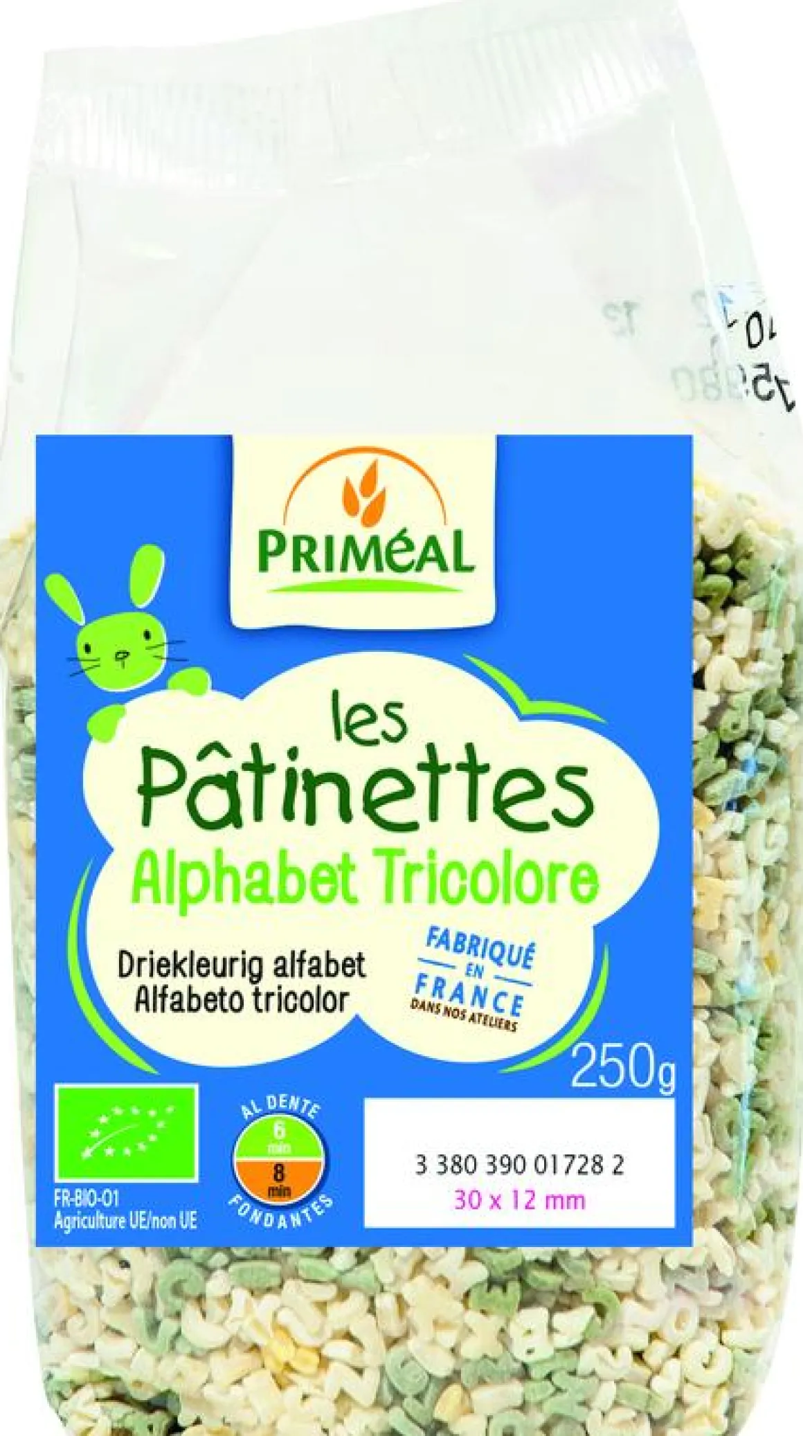 Primeal Pasta driekleurig alfabet bio