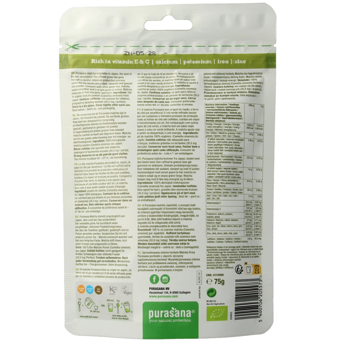 Purasana Matcha premium poeder vegan bio