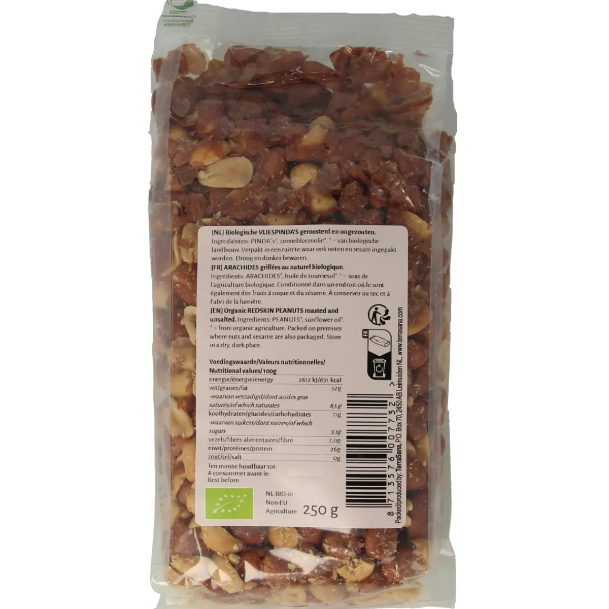 Outlet TerraSana Pinda vlies zonder zout geroosterd bio