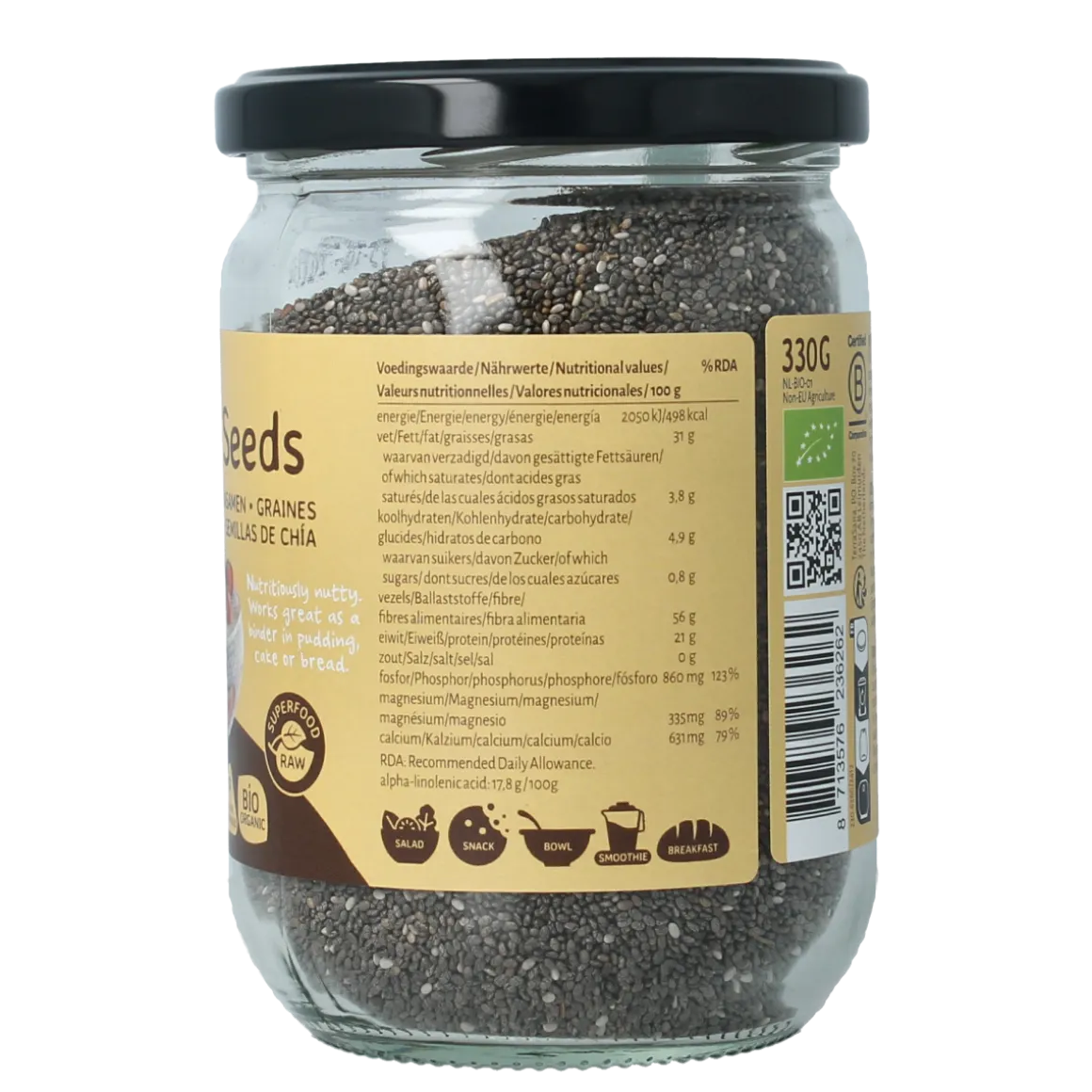 TerraSana Raw chia zaad in glas bio