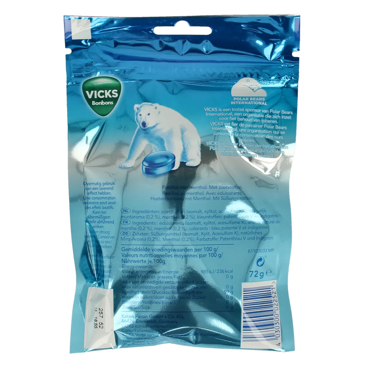 Hot Vicks Blue menthol suikervrij bag