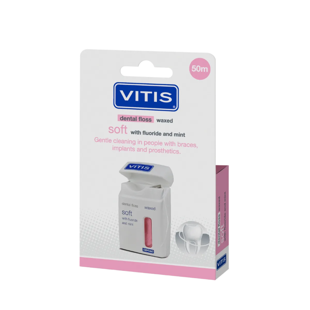 Best Vitis Floss soft waxed expanding fluor roze 50 meter