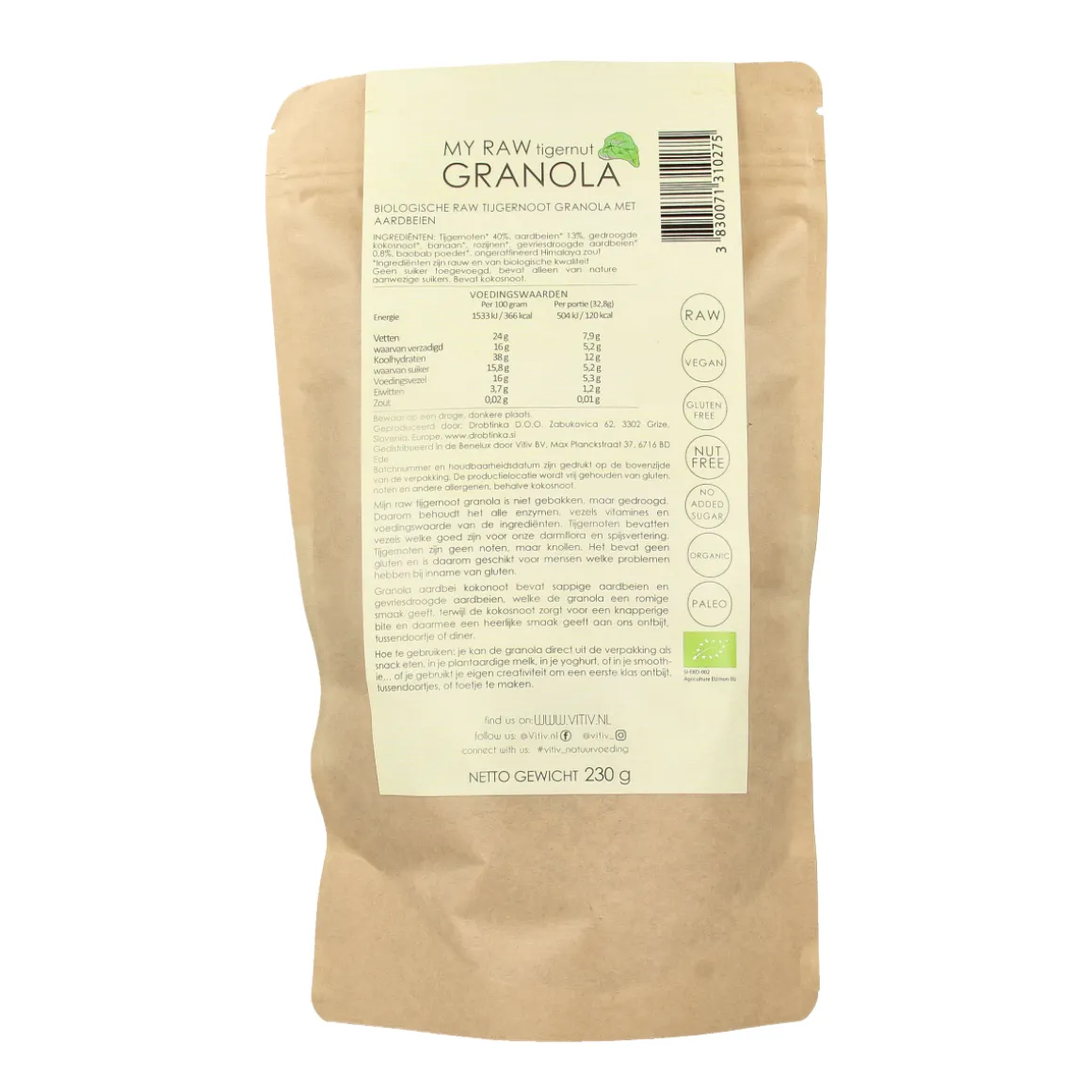 Vitiv Tijgernoot granola aardbei/kokosnoot bio