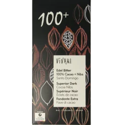 Vivani Chocolade puur 100% + cacao nibs bio