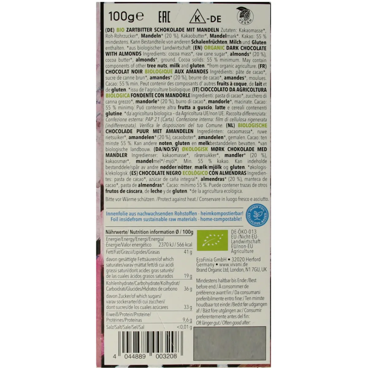 Discount Vivani Chocolade puur met amandelen bio