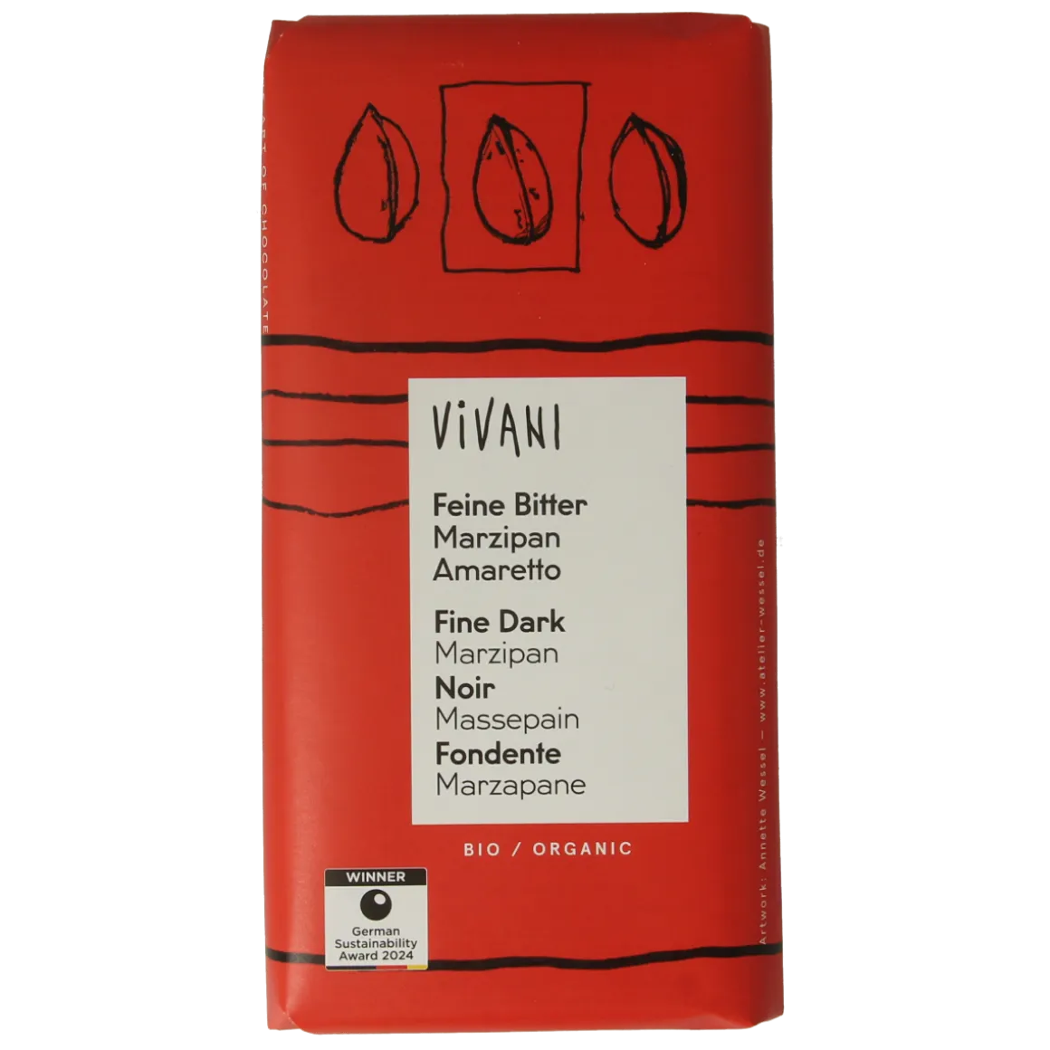 Vivani Chocolade puur met marsepein & amaretto bio