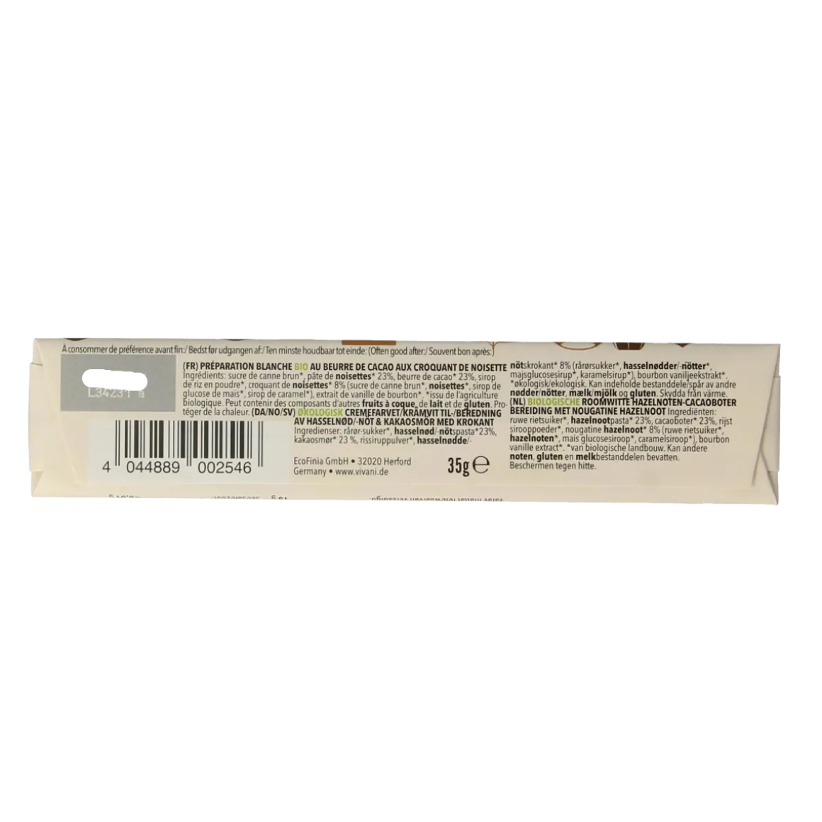 Vivani Chocolate To Go white nougat crisp bio