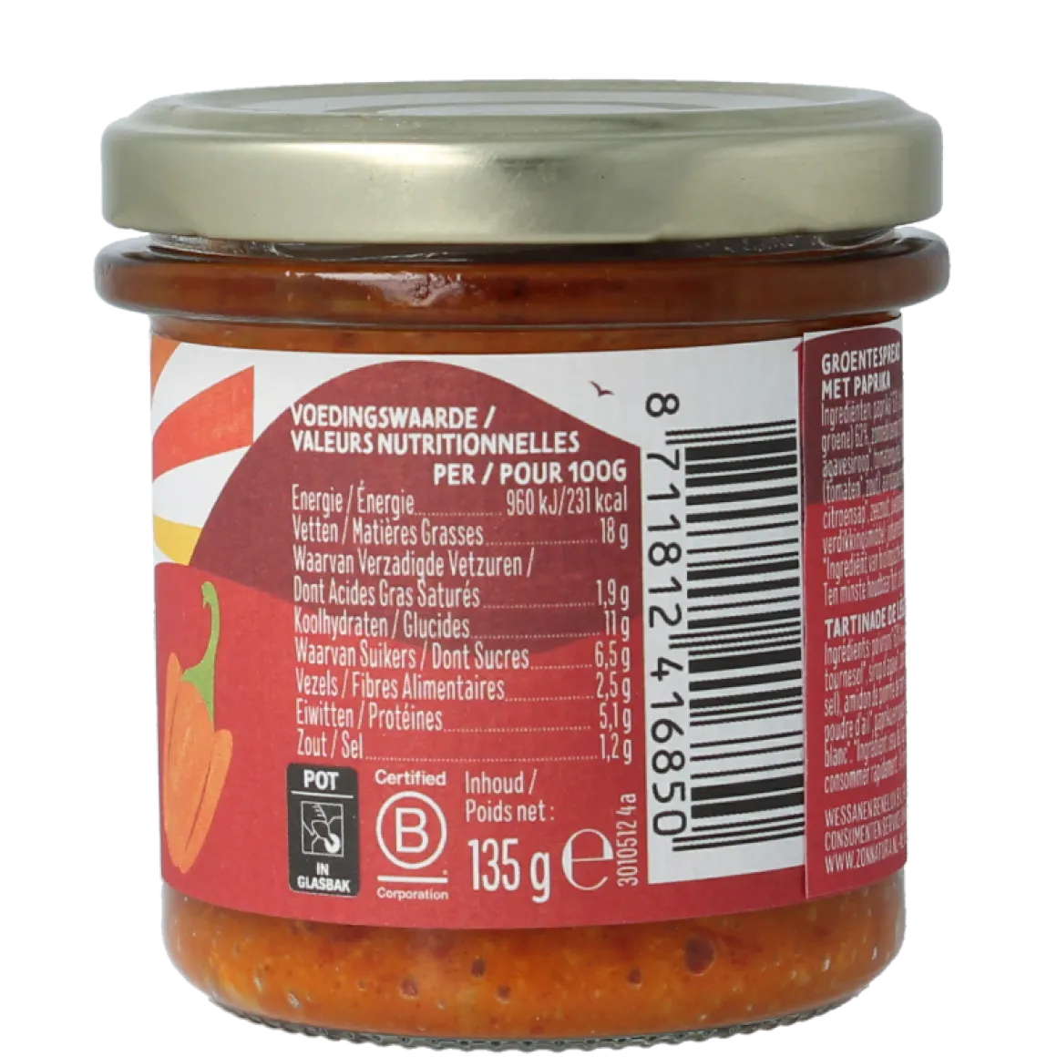 Zonnatura Groentespread paprika bio